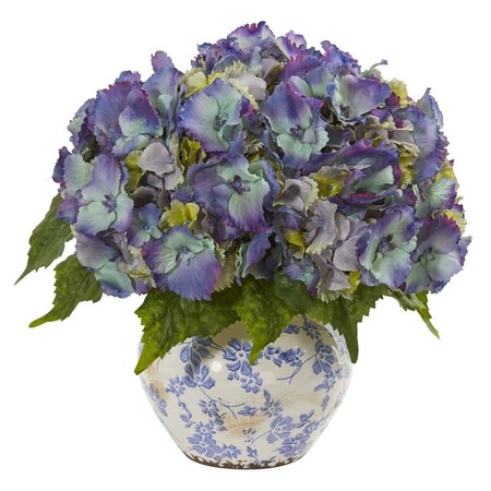 NEARLY NATURALS Hydrangea Artificial Arrangement in Floral Design Vase - Blue 1845-BL